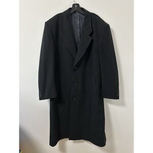 Christian Aujard Men's Cashmere Black 3 Button Overcoat Sz 44R Wool Old Money